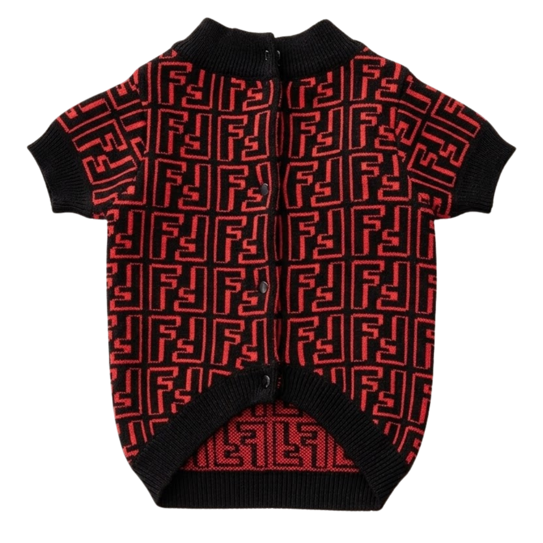 Black jacquard dog sweater back view with FF monogram Fendi style