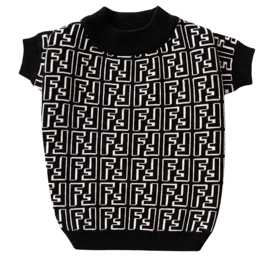 Black FF monogram jacquard dog sweater front view Fendi inspired