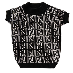 Black FF monogram jacquard dog sweater front view Fendi inspired