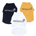Yellow dog tee with MONCLER text and badge logo inspired by Moncler