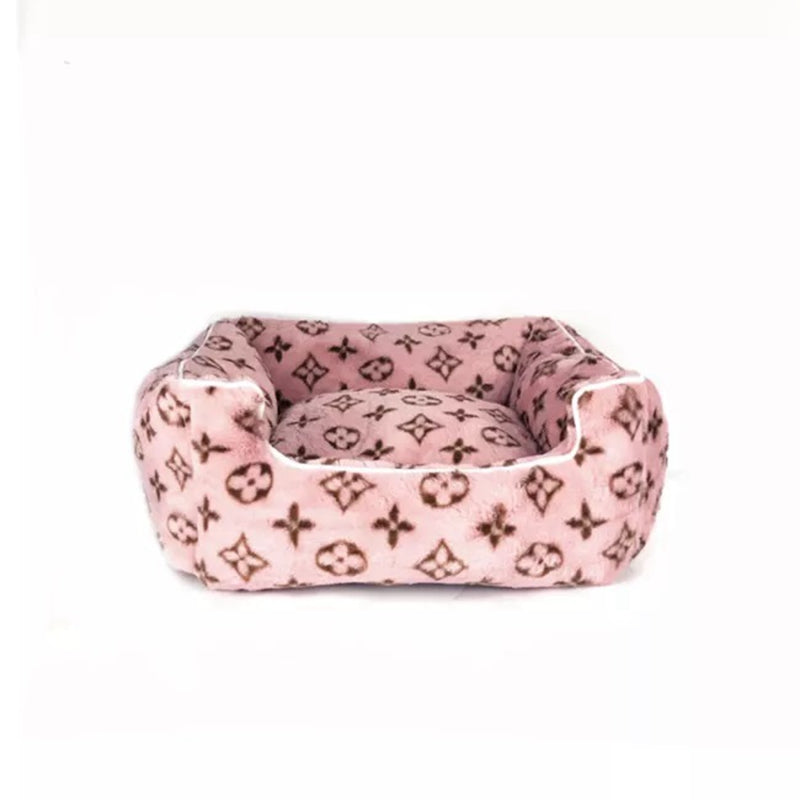 Pink V monogram faux fur dog bed Louis Vuitton inspired pet bed