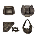 Brown monogram luxury dog bed set with V pattern inspired by Louis Vuitton