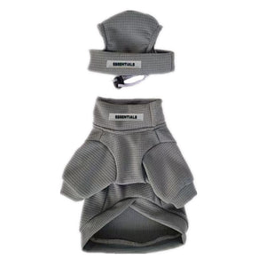 Grey waffle-knit dog sweatshirt and hat set Fear of God Essentials inspired matching outfit