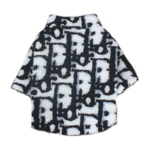 Black fleece dog jacket with Dogior oblique monogram print Dior inspired back view