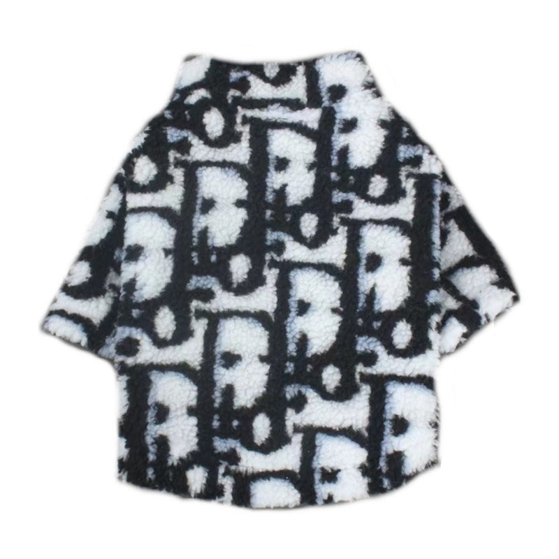 Black fleece dog jacket with Dogior oblique monogram print Dior inspired back view