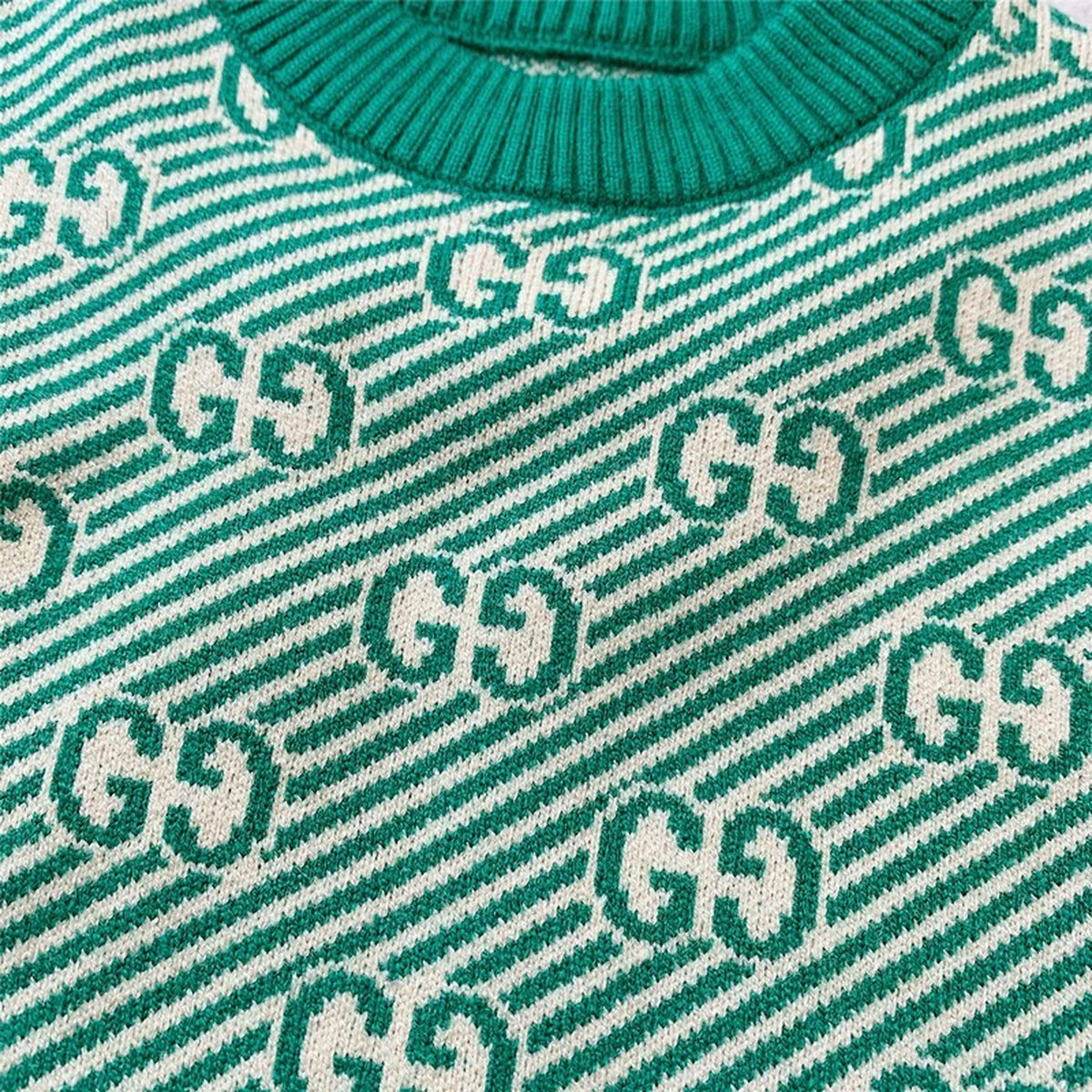 Pawcci Green Monogram Sweater detail