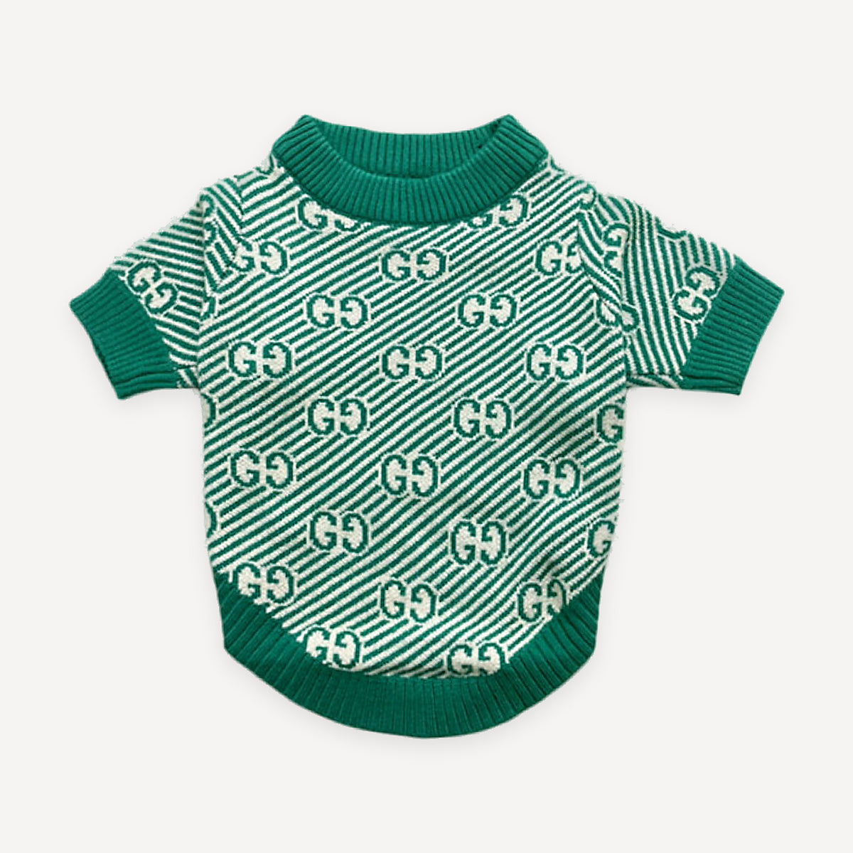 Green Monogram Knit dog sweater inspired by Gucci