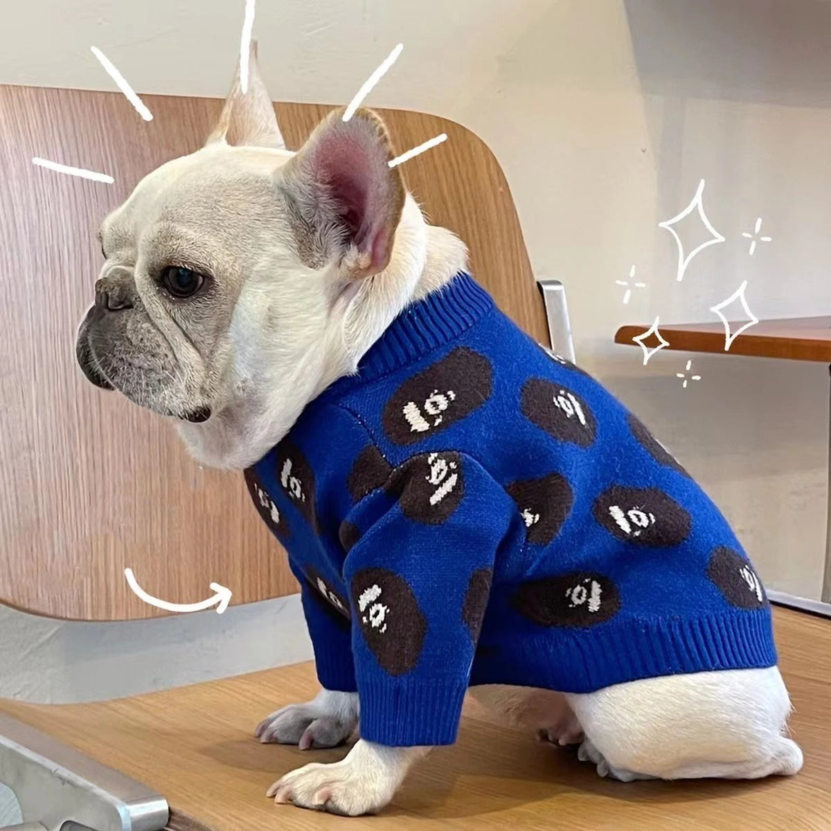 A Barking Pup Ape Head Sweater on a dog