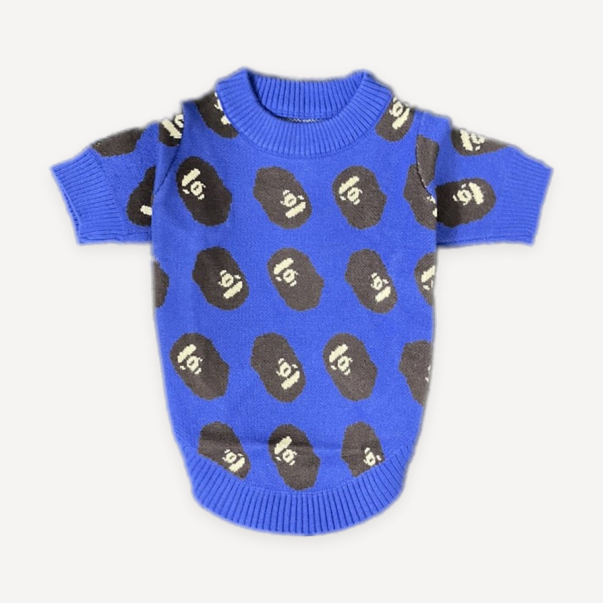 Blue Ape Head Print Knit dog sweater