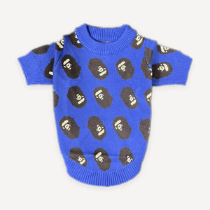 Blue Ape Head Print Knit dog sweater
