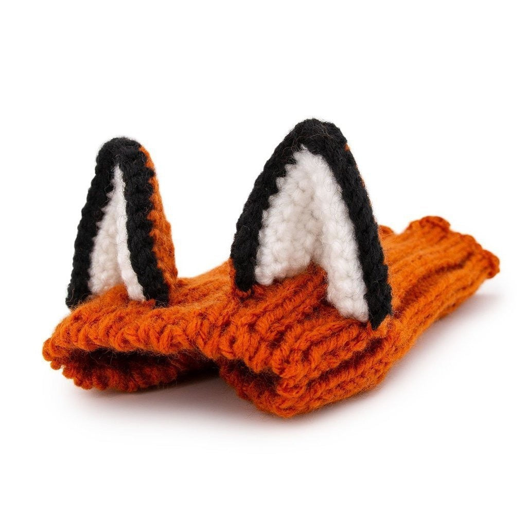 Orange knit fox hat with black and white ears for dogs