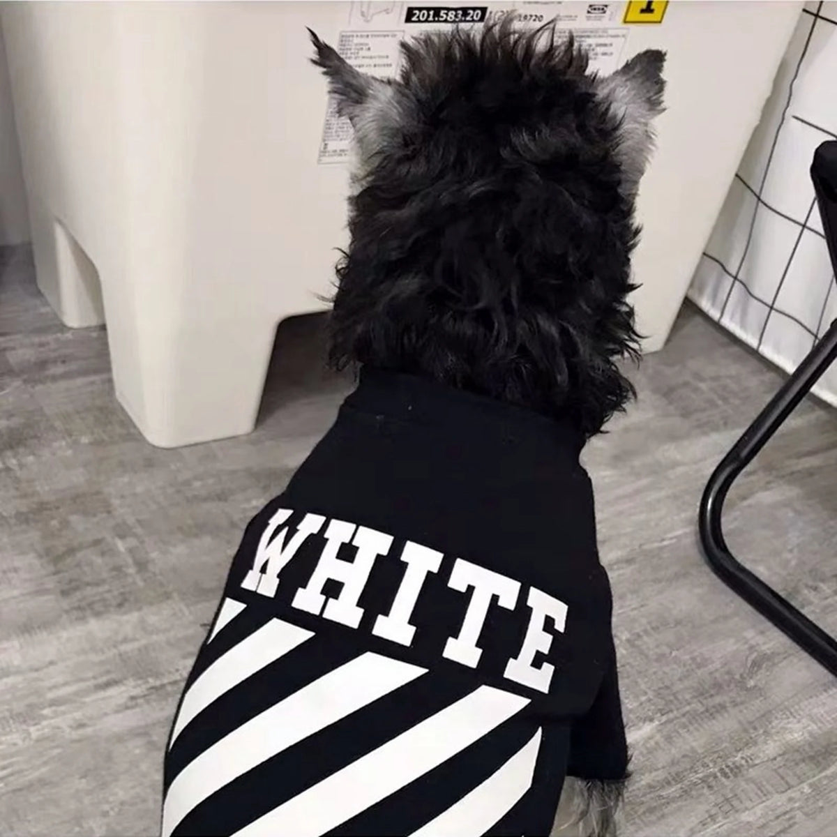 Woof-White Diagonal Stripe Tank on a dog