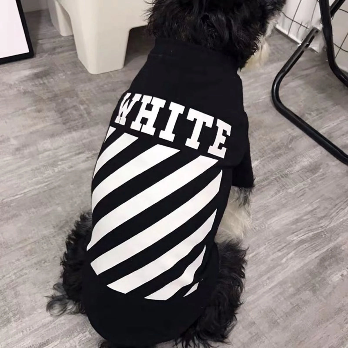 Woof-White Diagonal Stripe Tank on a dog