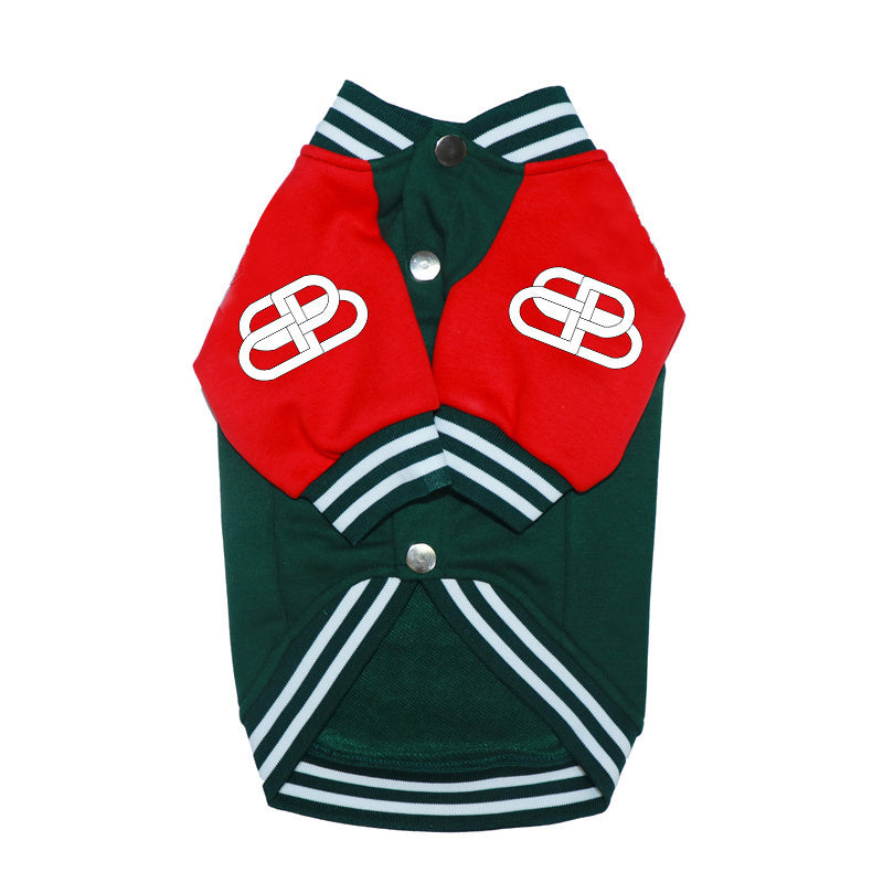 Pawlenciaga varsity bomber jacket front view showing snap closure and Balenciaga text branding