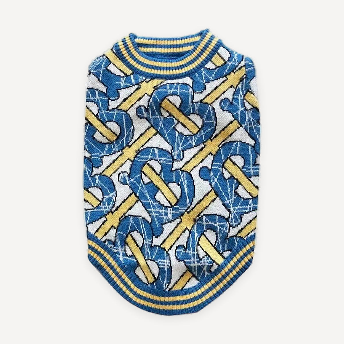 Monogram Stripe Trim Knit dog sweater inspired by Burberry