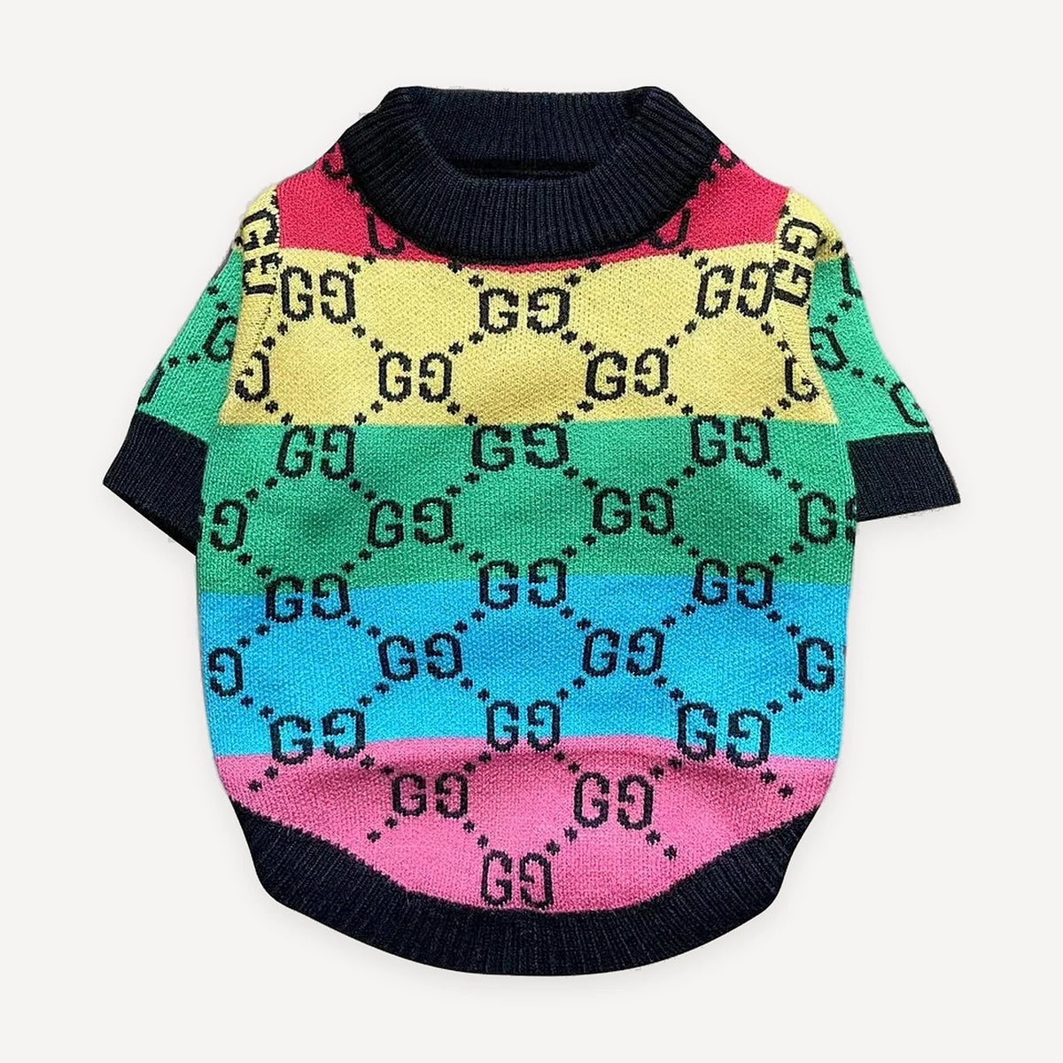 Rainbow Stripe Monogram dog sweater inspired by Gucci view 2