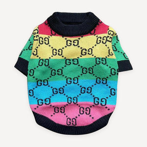Rainbow Stripe Monogram dog sweater inspired by Gucci view 2