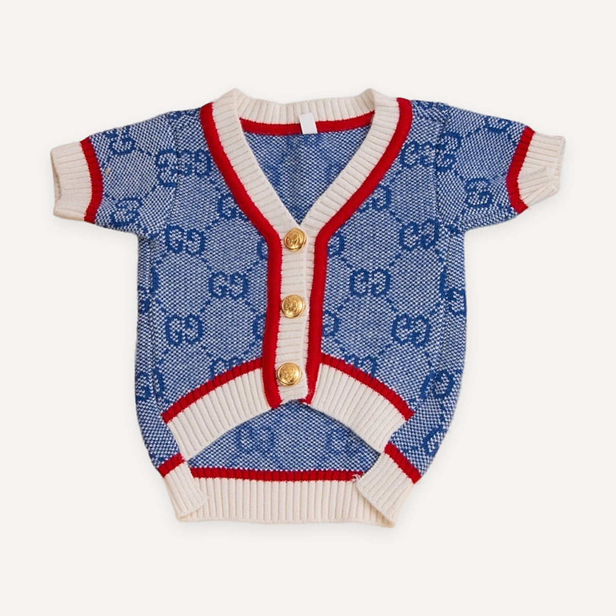 Blue Monogram dog cardigan inspired by Gucci view 2