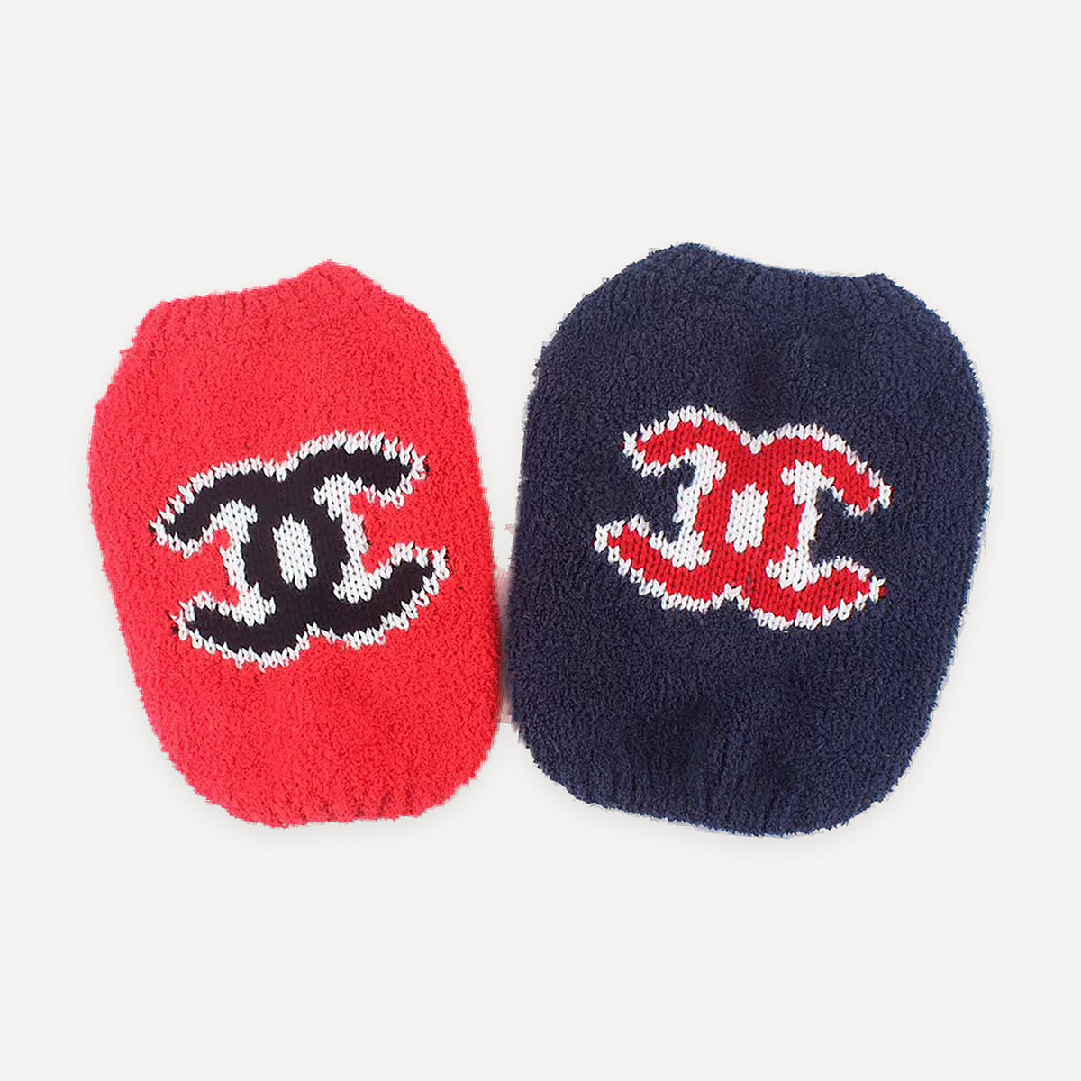 Navy Fluffy Logo dog sweater inspired by Chanel view 3