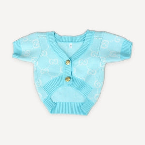 Turquoise Monogram dog cardigan inspired by Gucci view 5