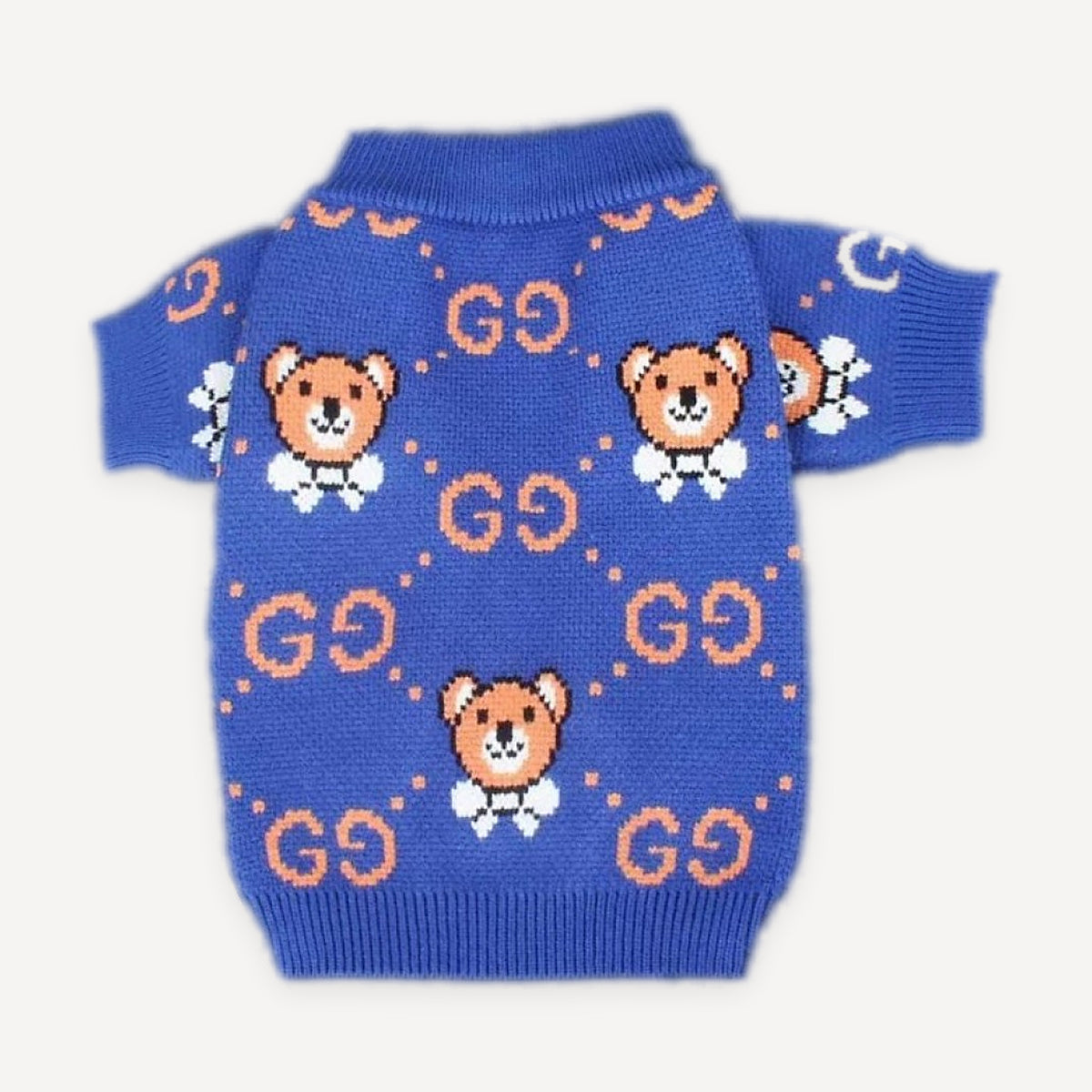 Blue Teddy Monogram Knit dog sweater inspired by Gucci view 3