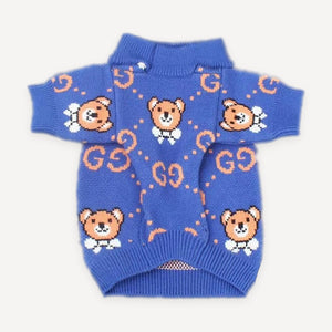 Blue Teddy Monogram Knit dog sweater inspired by Gucci