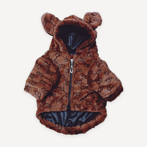 White Monogram Bear Ear dog puffer inspired by Gucci view 3