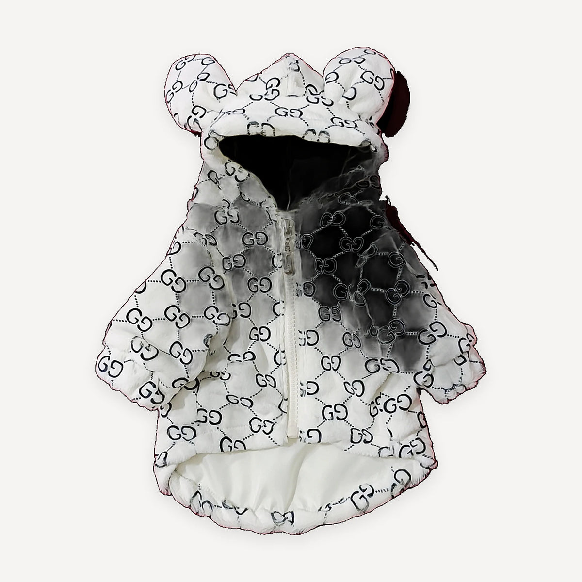 White Monogram Bear Ear dog puffer inspired by Gucci view 6
