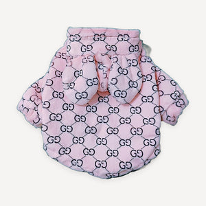 White Monogram Bear Ear dog puffer inspired by Gucci view 7