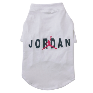 White dog tee with red Jumpman logo and Jordan lettering basketball streetwear style