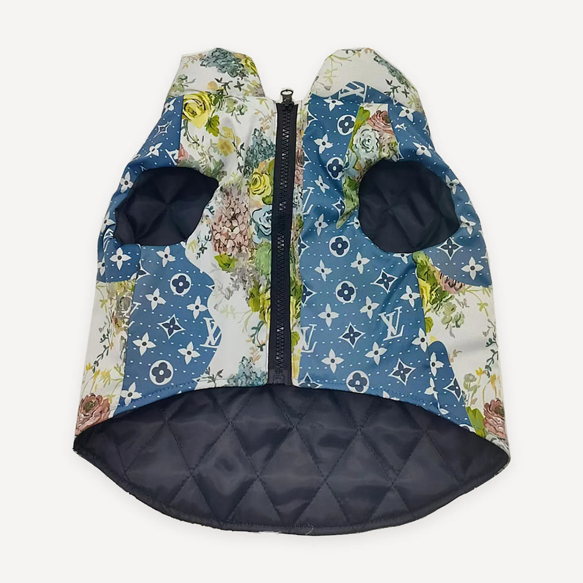 Watercolor Blue Monogram dog jacket inspired by Louis Vuitton view 2