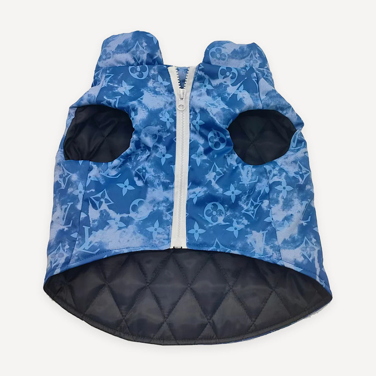 Tonal Blue Monogram dog jacket inspired by Louis Vuitton view 2