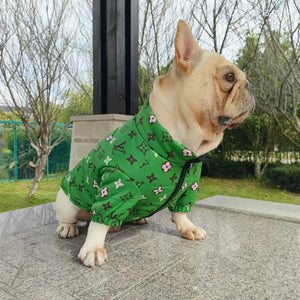 Chewy V Green Puffer Jacket on a dog
