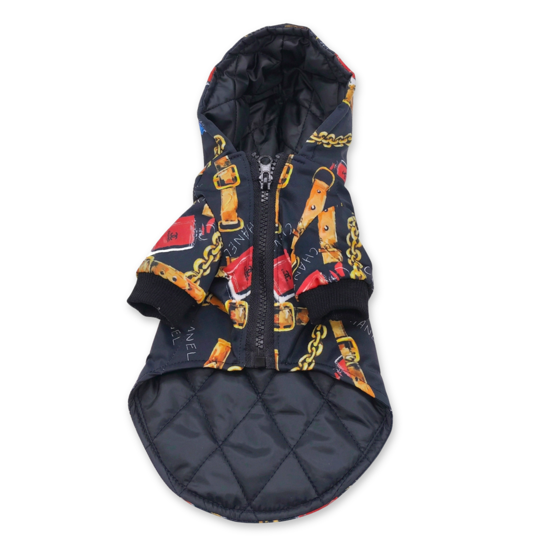 Navy Chanel inspired dog vest with zip closure and ribbed trim