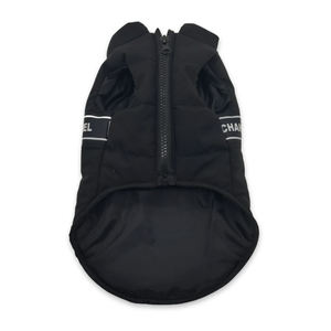 Full zip black dog vest Chanel style with logo band detail