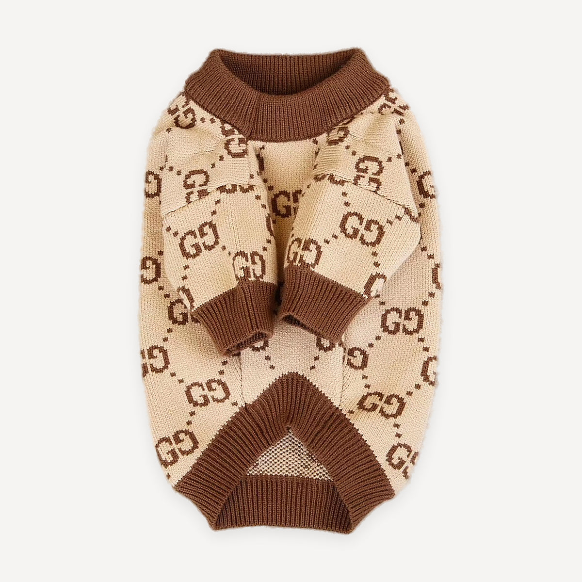 Tan Monogram Knit dog sweater inspired by Gucci view 3