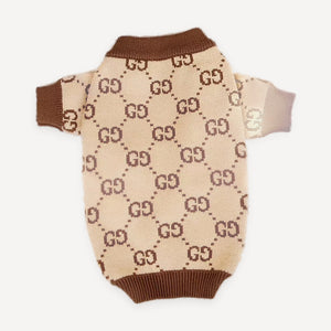 Tan Monogram Knit dog sweater inspired by Gucci view 2