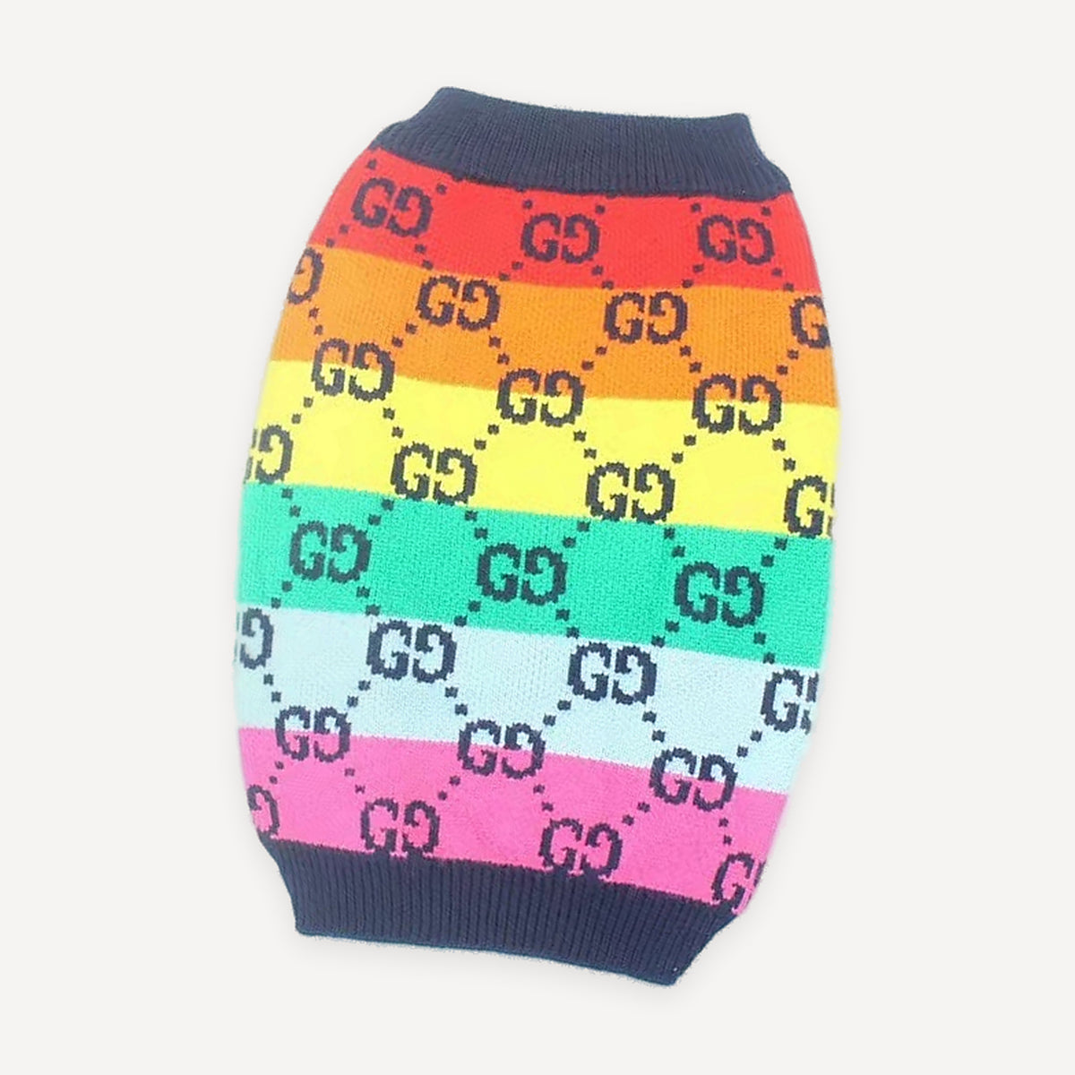Rainbow Band Monogram Knit dog sweater inspired by Gucci view 4