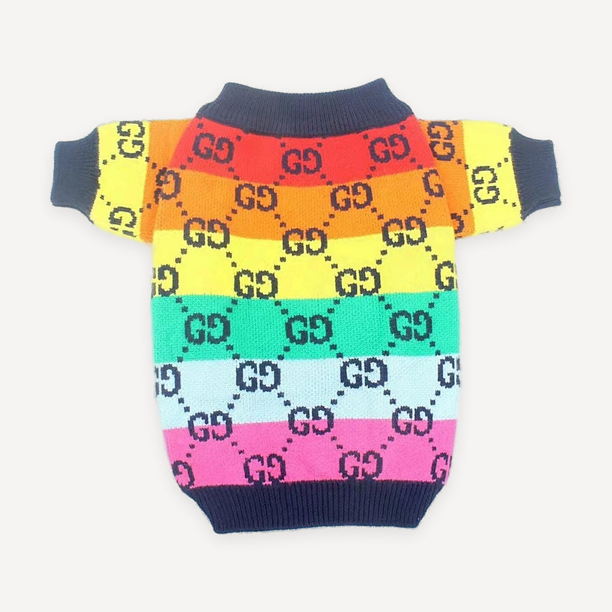 Rainbow Band Monogram Knit dog sweater inspired by Gucci