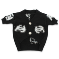Black knit dog cardigan with white fringe Chanel logo details and gold buttons