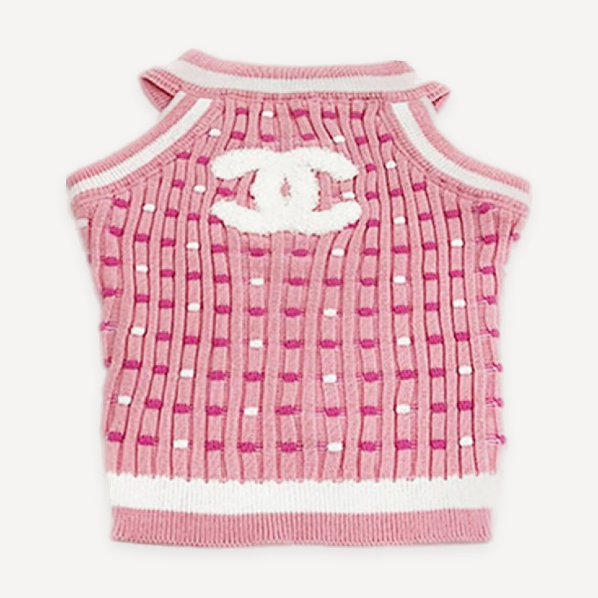 Pink Ribbed Knit dog vest inspired by Chanel