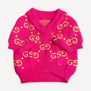 Pink Monogram Knit dog sweater inspired by Gucci view 2