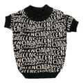 Black knit dog sweater with all-over white Pawlenciaga logo repeat pattern Balenciaga inspired