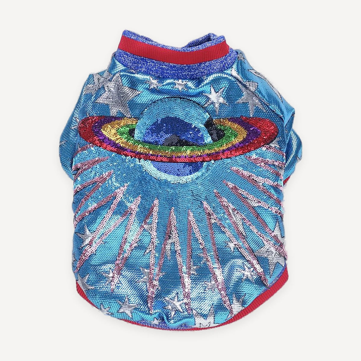 Iridescent Blue Quilted dog jacket view 2