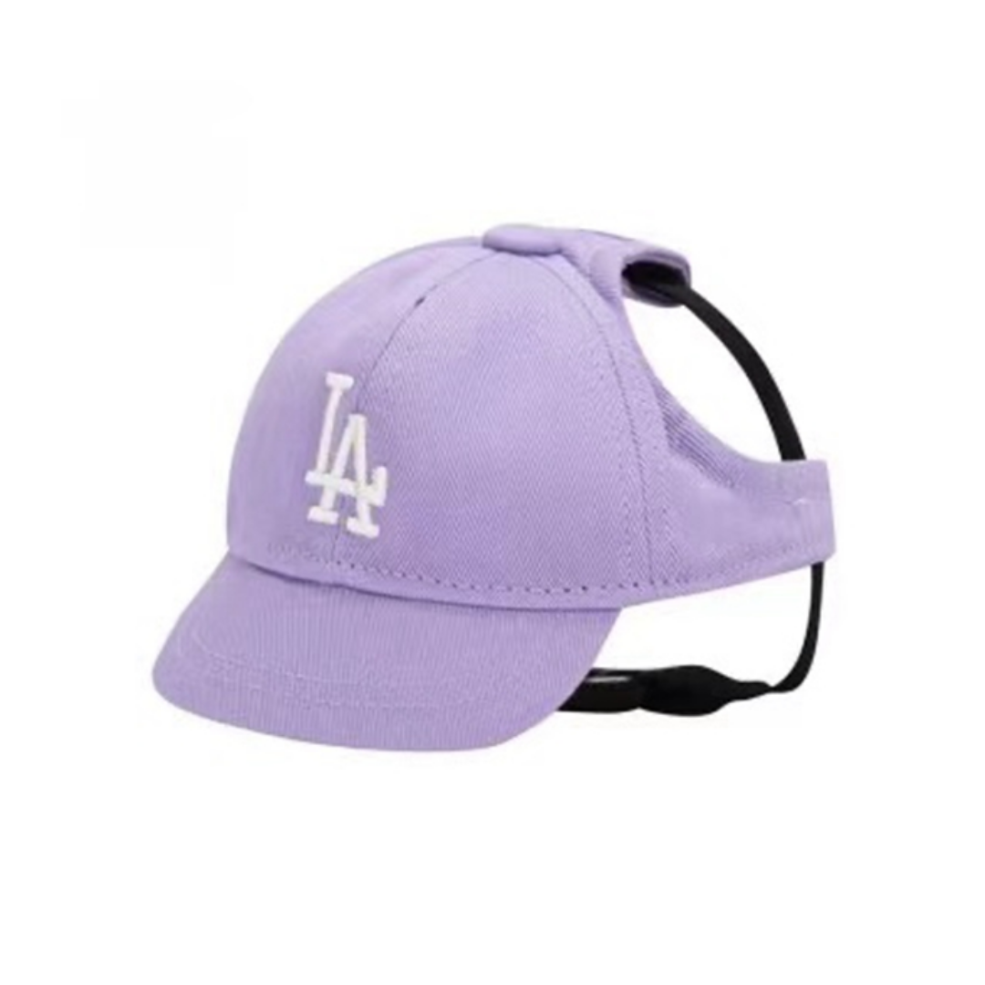 Lilac purple cotton baseball cap with white embroidered LA logo