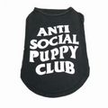 Black sleeveless dog tee with white Anti Social Puppy Club text inspired by Anti Social Social Club