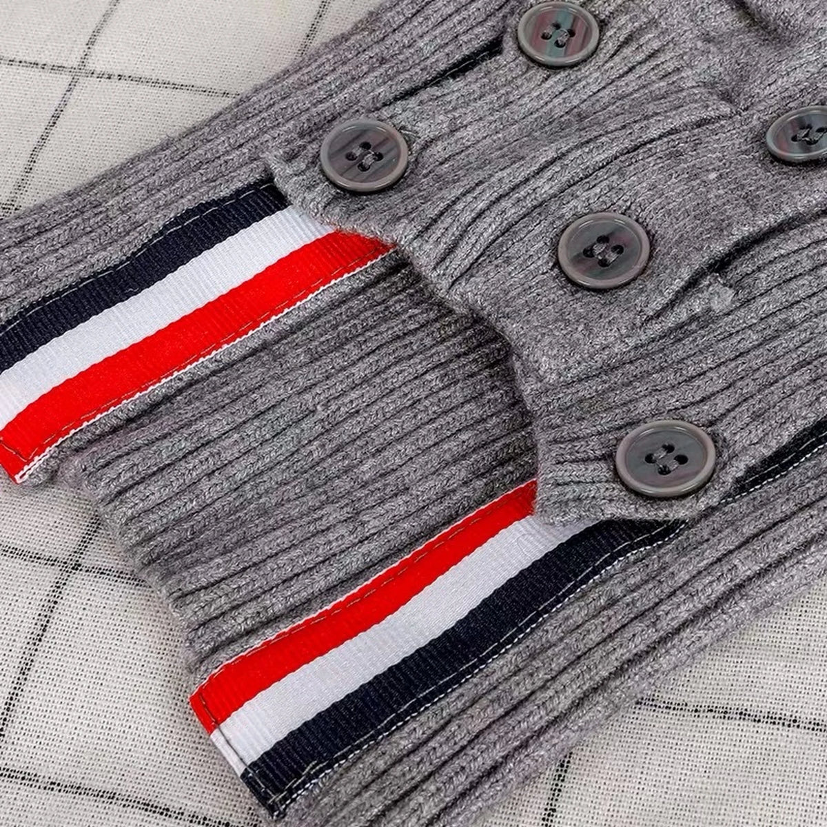 Gray Four Stripe Cardigan detail