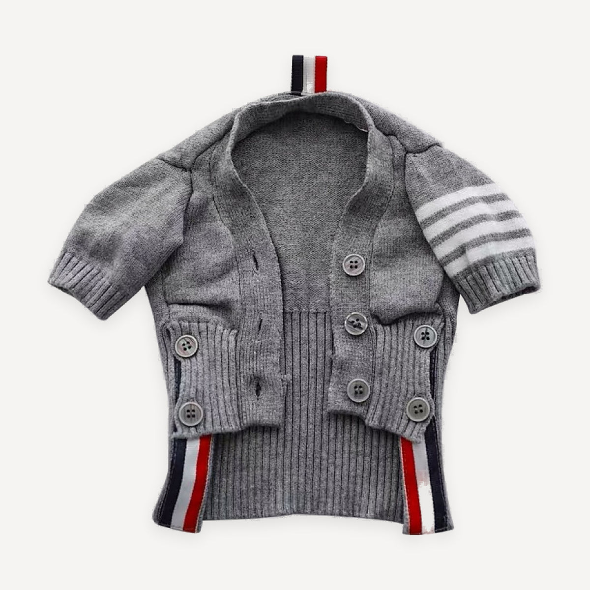 Gray Four Stripe Knit dog cardigan