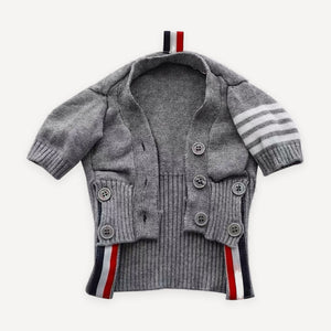 Gray Four Stripe Knit dog cardigan
