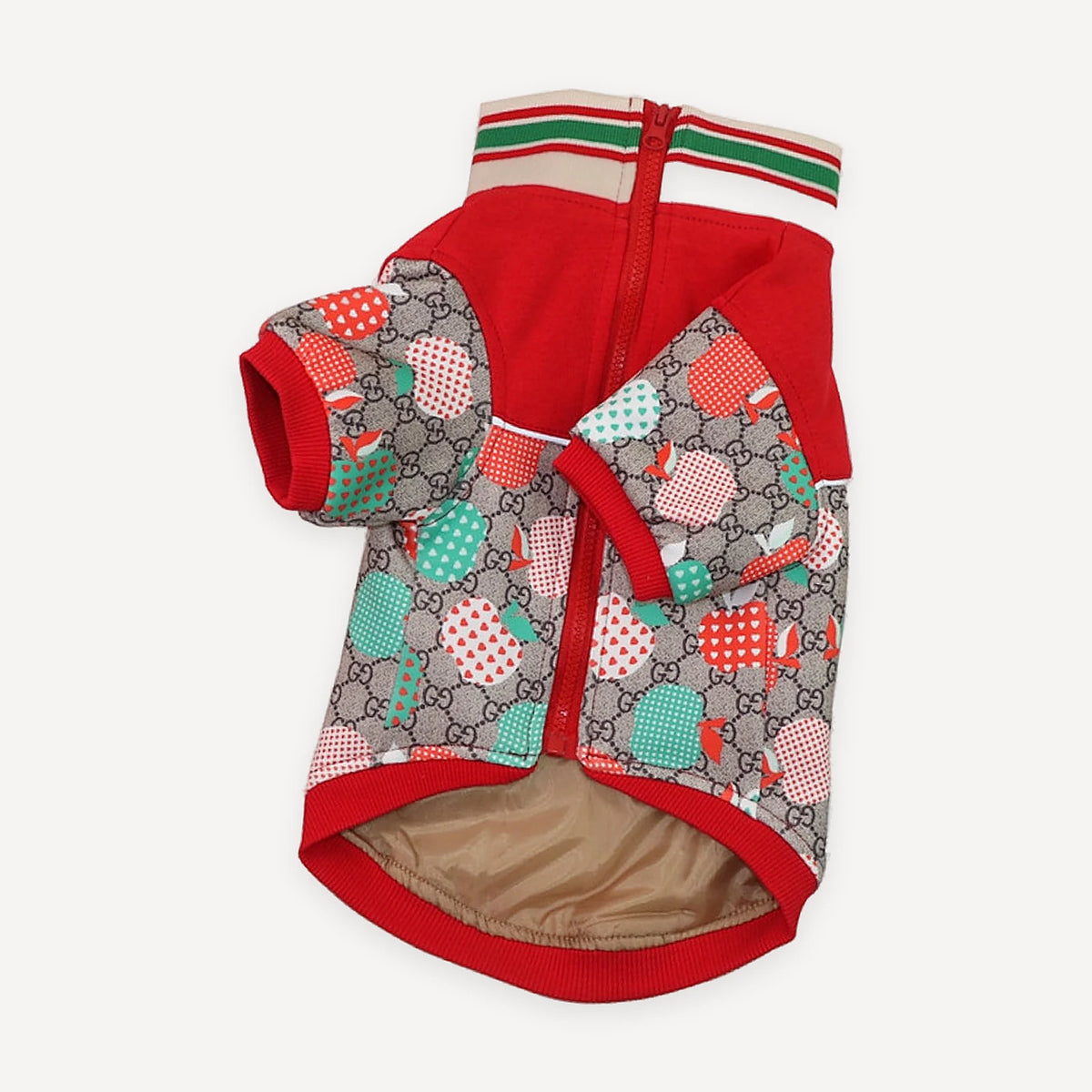 Strawberry Monogram Zip dog jacket inspired by Gucci view 2